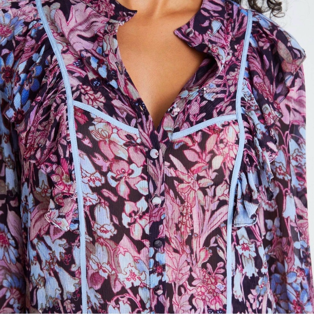 LoveFloral Ruffle Blouse in Purple and Blue